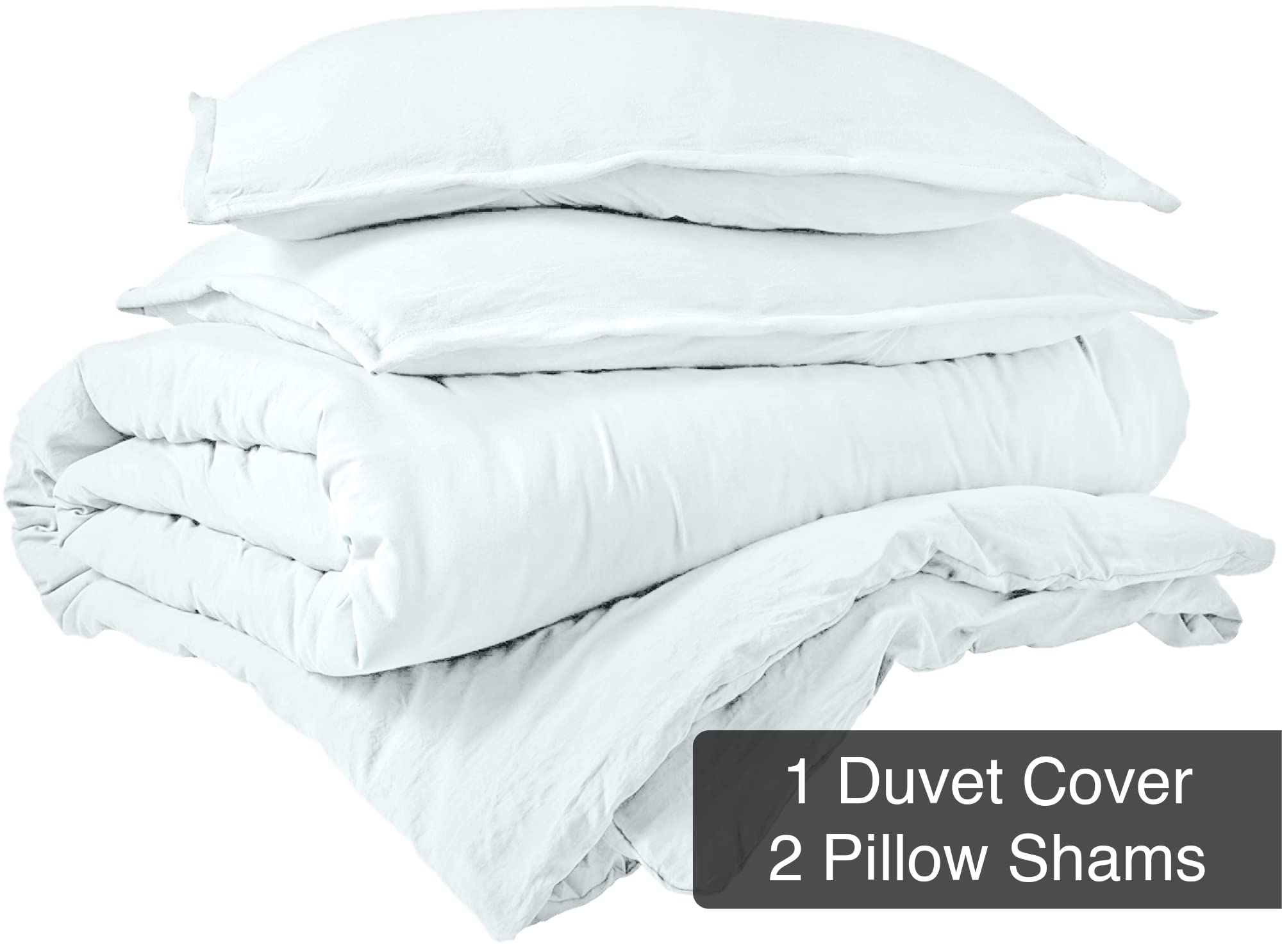 ROYALE White Duvet Cover Queen Size - Washed Duvet Cover Set, 3 Piece Double Brushed Duvet Covers with Button Closure & Corner Ties - 1 Duvet Cover 90x90 inches and 2 Pillow Shams - Comforter Cover