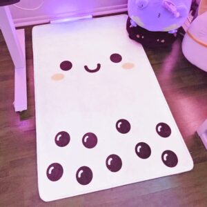 Glopastel Boba Anime Rug | Rectangular Kids Girls Women Home Bedroom Area Carpet | Machine Washable Cute Bubble Tea Japanese Cartoon Room Decor (Beige, 28"x42")