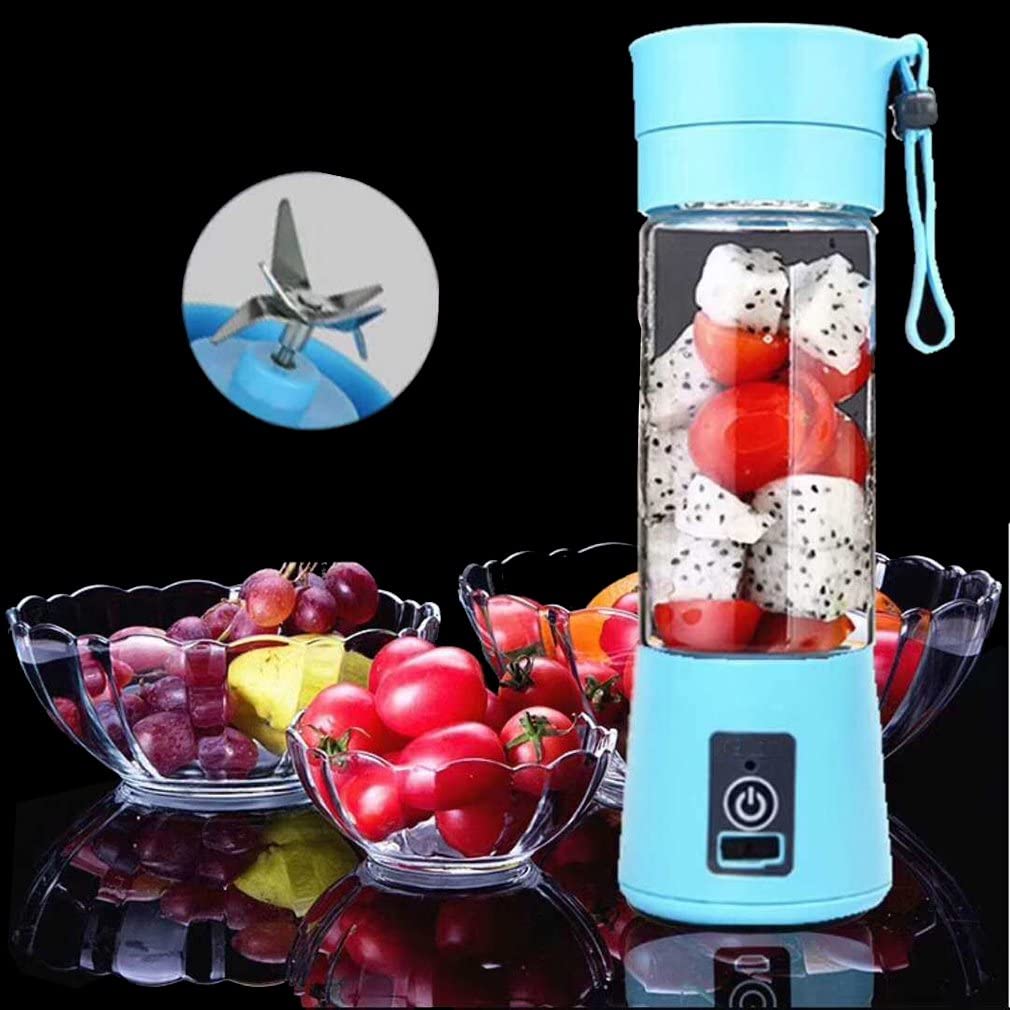 Portable Blender Smoothies Personal Blender Mini Shakes Juicer 380 ml Cup USB Rechargeable Cordless Shaker Bottle (Blue), 8x3 (Q2-6888)