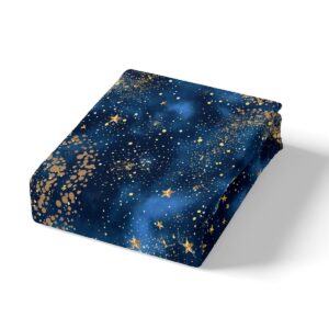 Castle Fairy Blue Galaxy Duvet Cover King Size, Golden Stars Spiral Planets Print Nebula Universe Theme Comforter Cover for Girls Teens Gift, Outer Space Mysterious Style Duvet Set with 2 Pillowcases