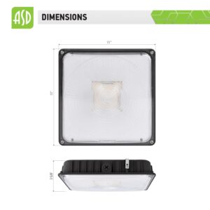 ASD LED Canopy Light 100W UL & DLC Listed, led Canopy Lights Outdoor and Indoor, Dimmable 0-10V, 12050lm, 5000K, 11"x11", 120-277V, IP65, -4℉—104℉, Brown