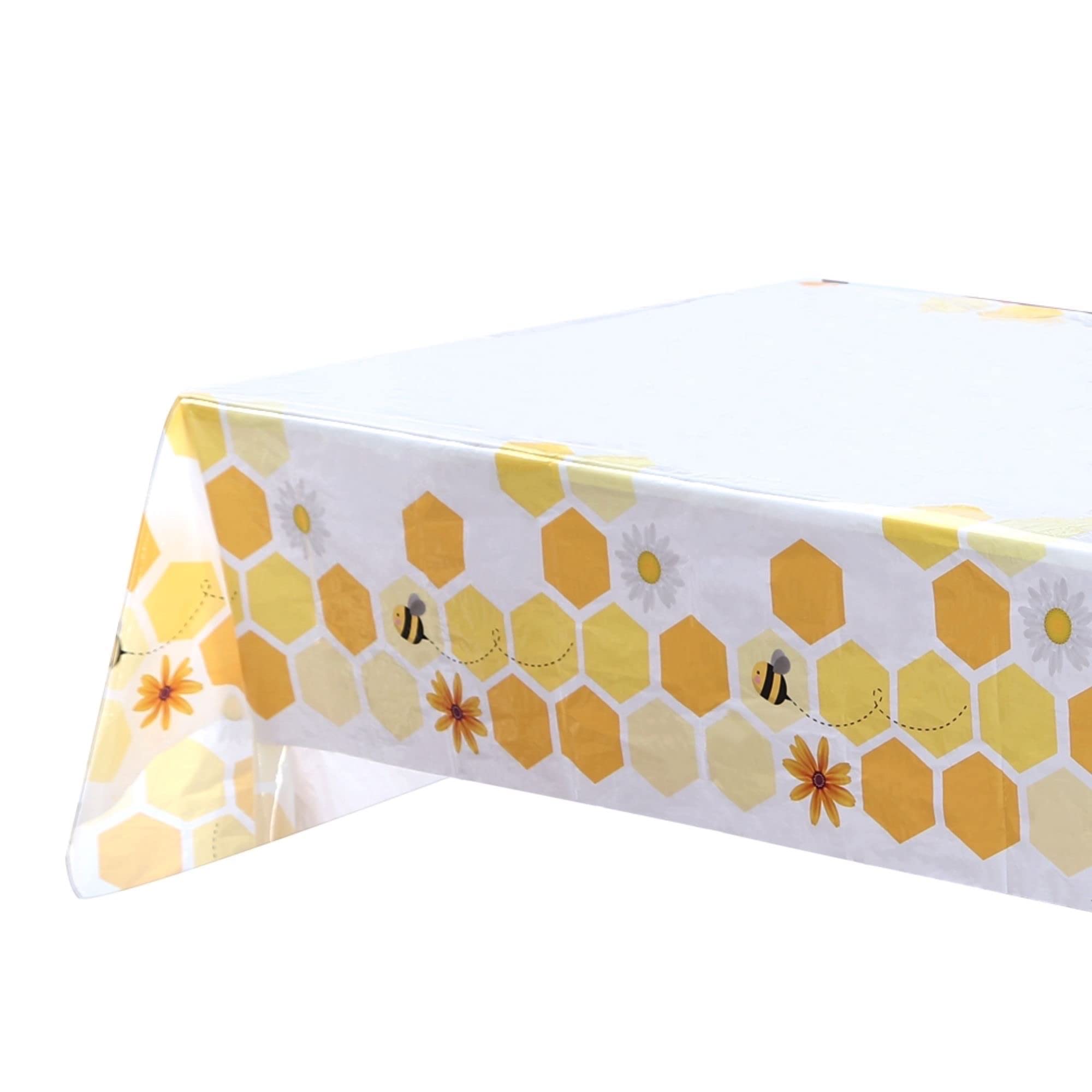 Winoo Design Bee Party Decorations - Disposable Tablecloth 54 x 108 Inches for Bee Baby Shower Birthday Party Supplies