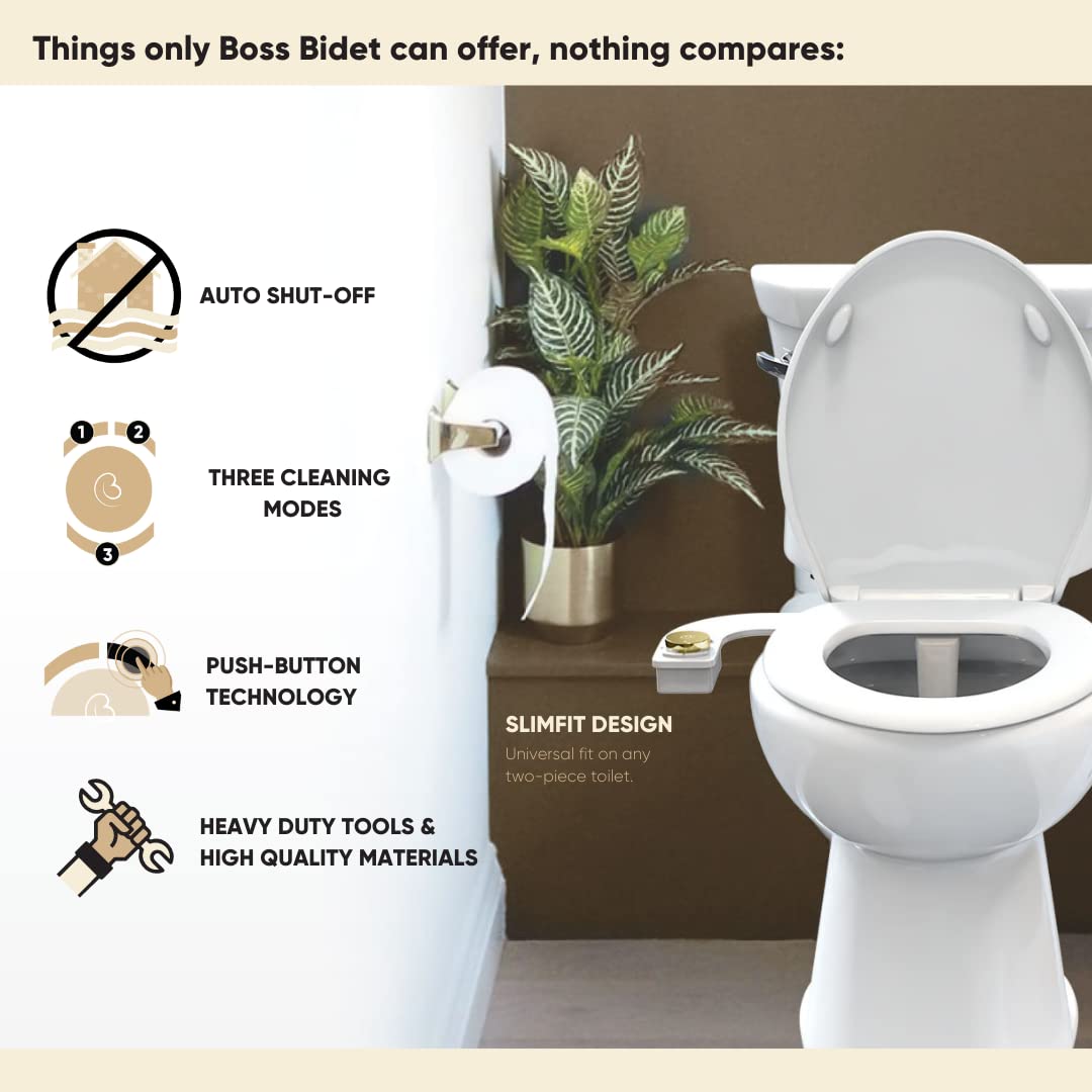 Boss Bidet Revolution Plus (Warm Water). Bidet Attachment for toilet. Luxury design, Bidet sprayer for toilet, non electric, dual nozzle, feminine wash, self cleaning. Italian Oak Wood.