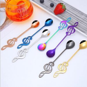 Hoshen 7-Piece Musical Note Coffee Spoon Set, 6-Inch Stainless Steel Ice Cream Tea Sugar Spoon, Espresso Stirring Spoon, Cold Drinks, Desserts, Party Stirring Tableware - 7 Colors