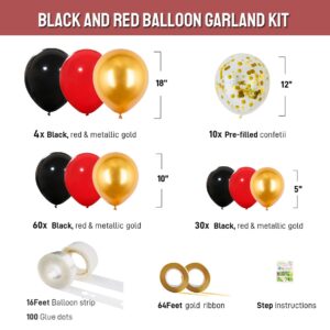 Red Black and Gold Balloon Garland Kit Red Black Metallic Gold Latex Confetti Balloons Arch for Baby Shower Graduation Circus Birthday Party Decorations