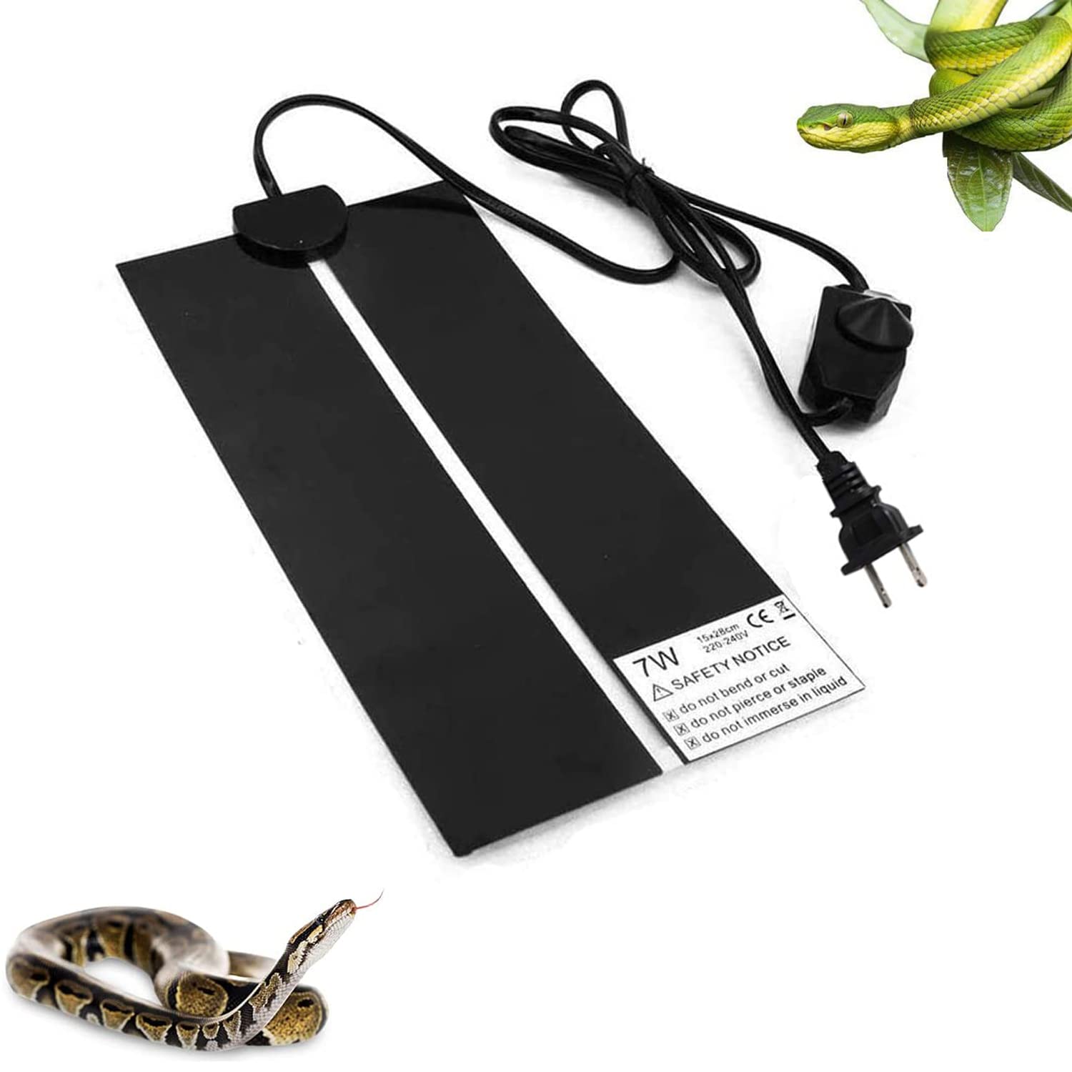 XIEHUZA Reptile Heating Mat with Temperature Adjustment, Waterproof Reptile Heat Pad Under Tank Terrarium Heater for Amphibians, Small Animals, Seeding (7W 11 x 5.9 in)