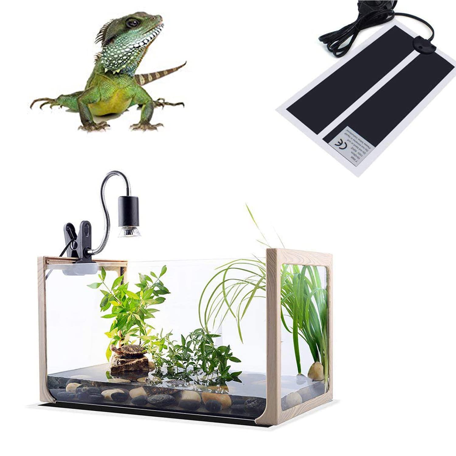 XIEHUZA Reptile Heating Mat with Temperature Adjustment, Waterproof Reptile Heat Pad Under Tank Terrarium Heater for Amphibians, Small Animals, Seeding (7W 11 x 5.9 in)