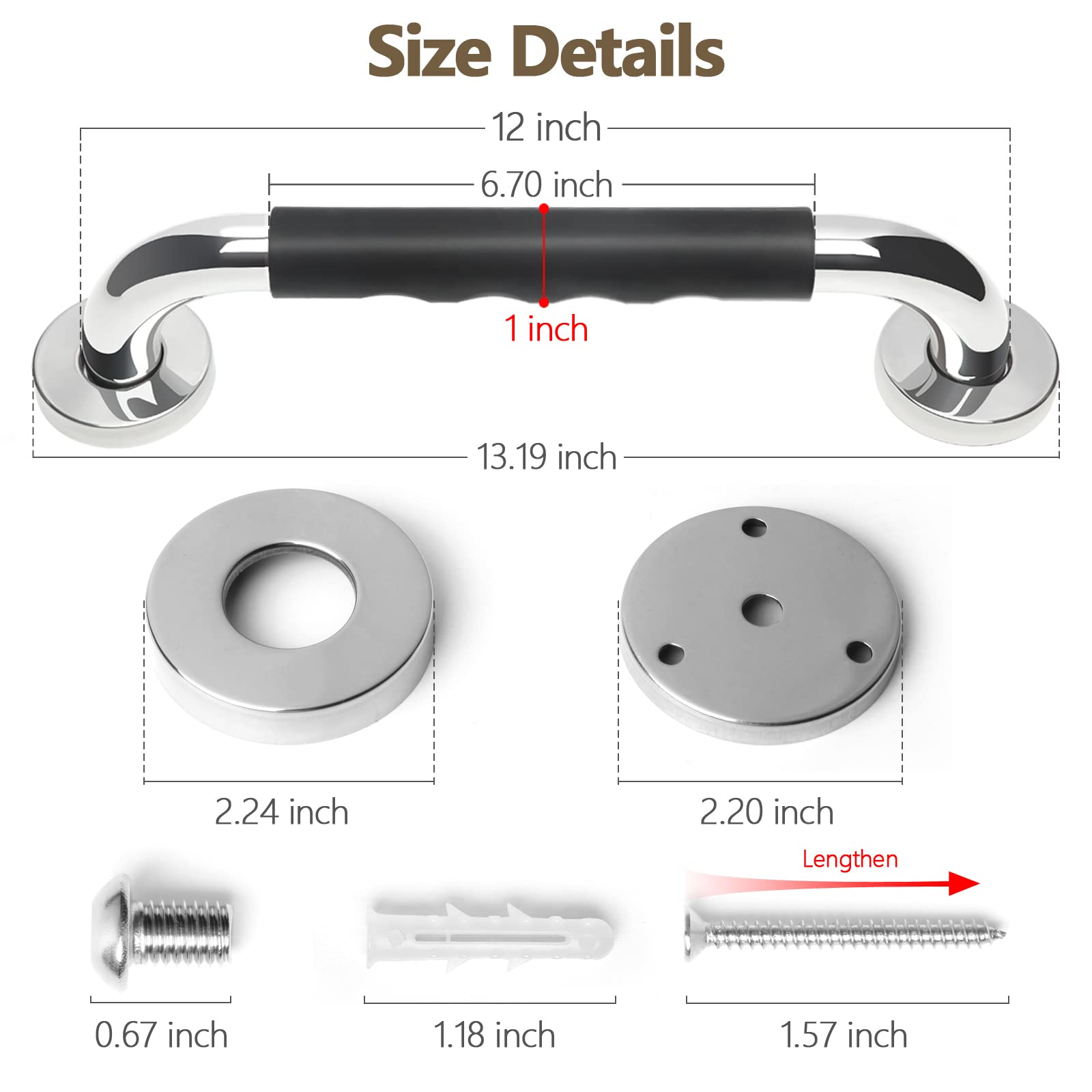 2 Pack Grab Bars for Bathroom, 12 Inch Anti Slip Bathroom Handicap Grab Bars for Showers, Safety Bath & Shower Grab Bar for Seniors, Shower Handles for Elderly, Tesuchan