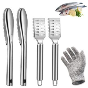 fish scaler stainless steel fish scaler remover no mess easily remove fish scales,fish skin scraper for kitchen fish cleaning kit,fish descaler tool suitable for all fish,with one glove… (large)