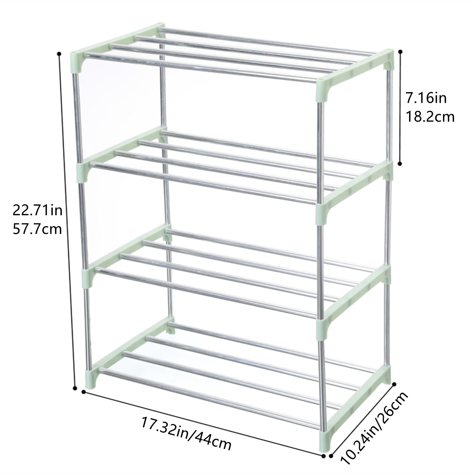 Jucaifu Stackable Small Shoe Rack, Entryway, Hallway and Closet Space Saving Storage and Organization (4-Tier, Green)