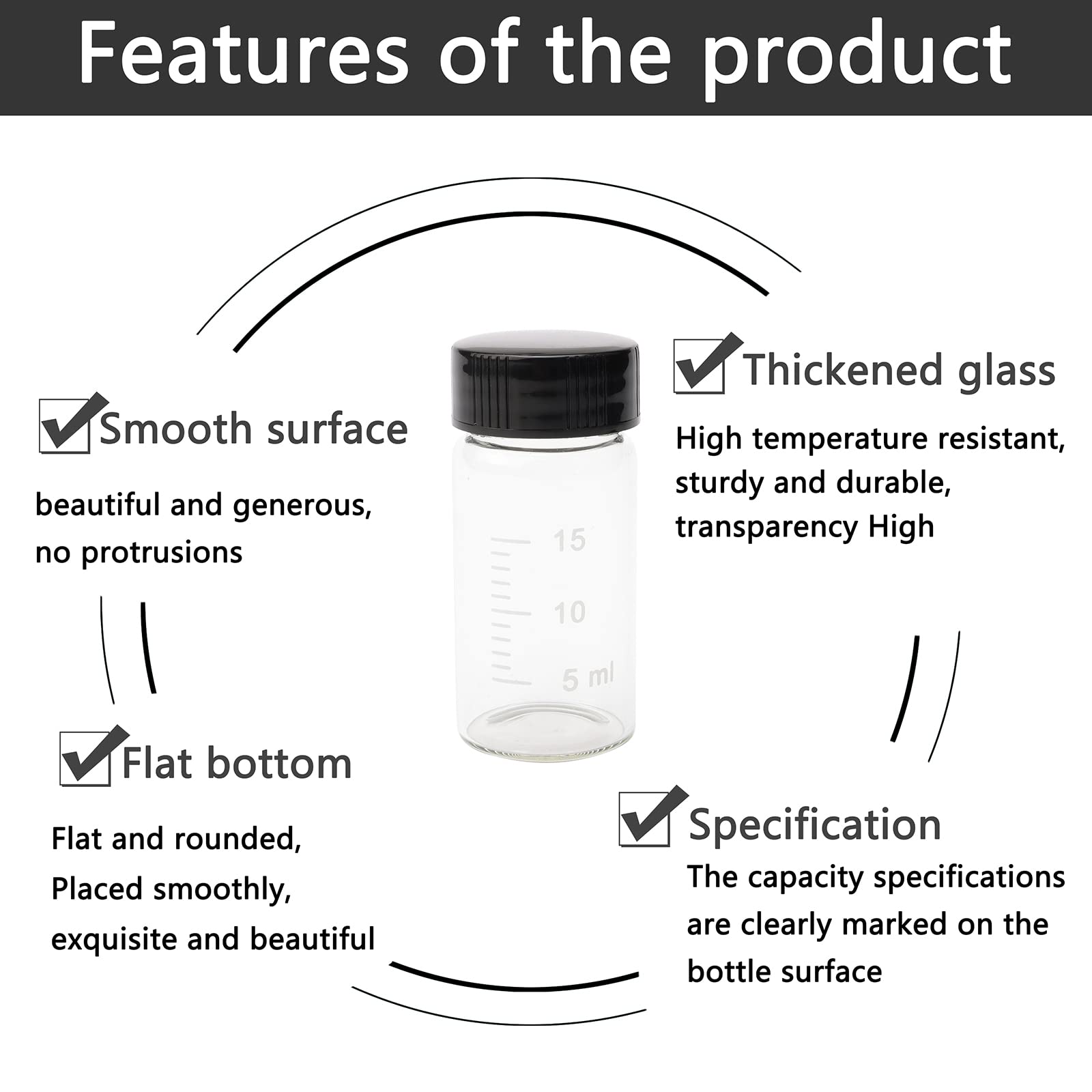 JIUWU 8 Pcs Transparent Glass Vials with Graduations 20 ml Clear Lab Sample Glass Bottles Vials Jars Tubes with 4 Funnels