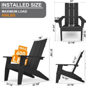 MXIMU Modern Adirondack Chair Weather Resistant with Cup Holder Oversized Fire Pit Chairs Adorondic Plastic Outdoor Chairs for Firepit Area Seating (Black)