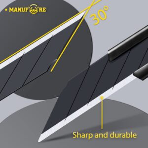 MANUFORE 100PCS 9mm Snap-off Replacement Blades 30 Degree SK5 Black Blades for 9mm Universal Art Knife for Wallpaper, Paper, Eyebrow Pencil, Crafts