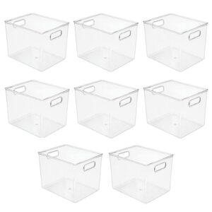 mDesign Large Plastic Bathroom Storage Organizer Bin with Handles - Organization for Bathroom Vanity, Cabinet, Closet Shelf, or Under the Bathroom Sink Organizer - Ligne Collection - 8 Pack - Clear