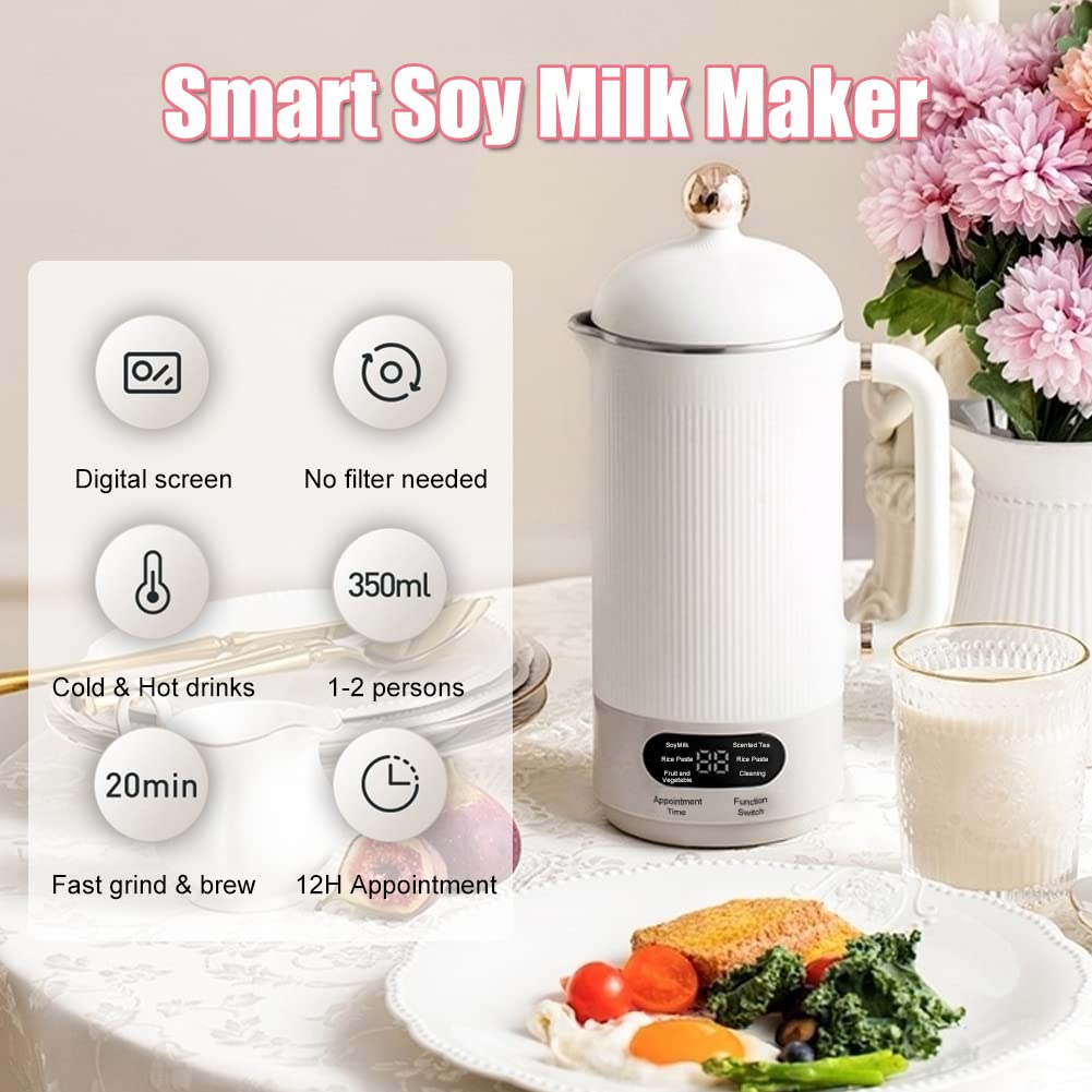 WOOLALA 110V Soy Milk Maker Machine with Screen, 350ML Personal Health Stew Cup Powerful Blender & Automatic Brewing for Smooth Vegan Nut Milk Maker,12 Hours Appointment