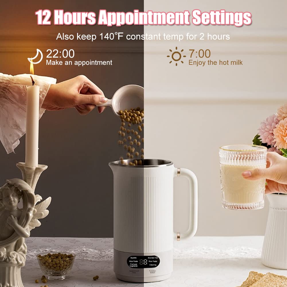 WOOLALA 110V Soy Milk Maker Machine with Screen, 350ML Personal Health Stew Cup Powerful Blender & Automatic Brewing for Smooth Vegan Nut Milk Maker,12 Hours Appointment