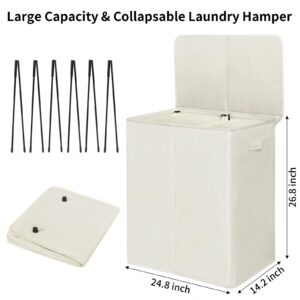 WOWLIVE 154L Double Laundry Hamper with Lid and Removable Laundry Bags, Large Dirty Clothes Hamper 2 section Collapsible Laundry Basket Dorm Room Storage for Bedroom, Bathroom, College,Beige