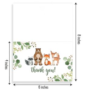 50 Pack Woodland Thank You Cards With Envelopes & Stickers, Woodland Baby Shower Thank You Note, 4 x 6 inches, Perfect for Woodland Baby Shower & Kids Birthday