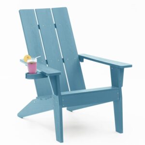 mximu modern adirondack chair weather resistant with cup holder oversized fire pit chairs adorondic plastic outdoor chairs for firepit area seating (blue)