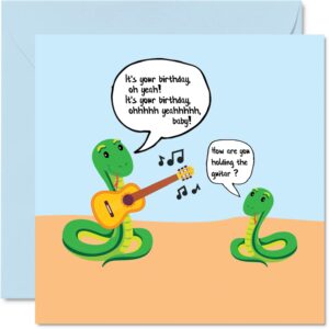 funny birthday cards for men humor women - snake playing guitar - joke sister brother birthday cards for him or her, 5.7 inch greeting cards, womens mens birthday cards for mom dad papa aunt uncle