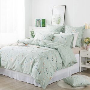 FADFAY Twin XL Duvet Cover, 100% Cotton Teal/Light Green Reversible Comforter Cover College Dorm Room Bedding Sets - Ultra Soft Pattern Printed Leaf Bedding, 3Pcs, Twin Extra Long