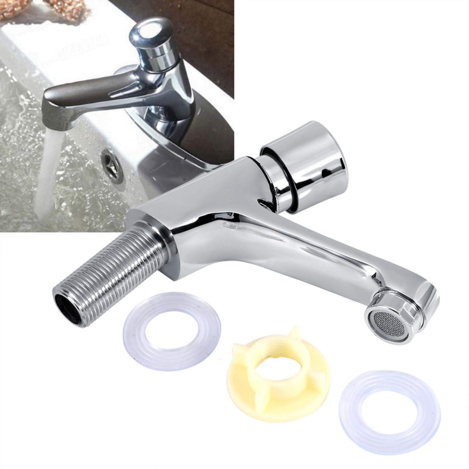 Basin Faucet Public Kitchen Bathroom Faucet G1/2 Chrome Plated Time Delay Faucet Self Closing Water Saving Sink Tap Faucet for Home Hotel