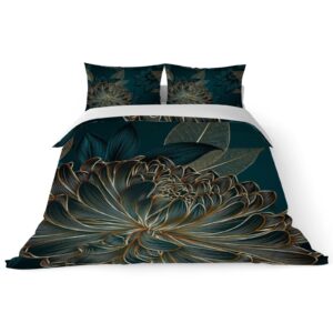 duvet cover sets queen -abstract elegant chrysanthemums-bedding comforter set breathable setssoft microfiber 3 pcs