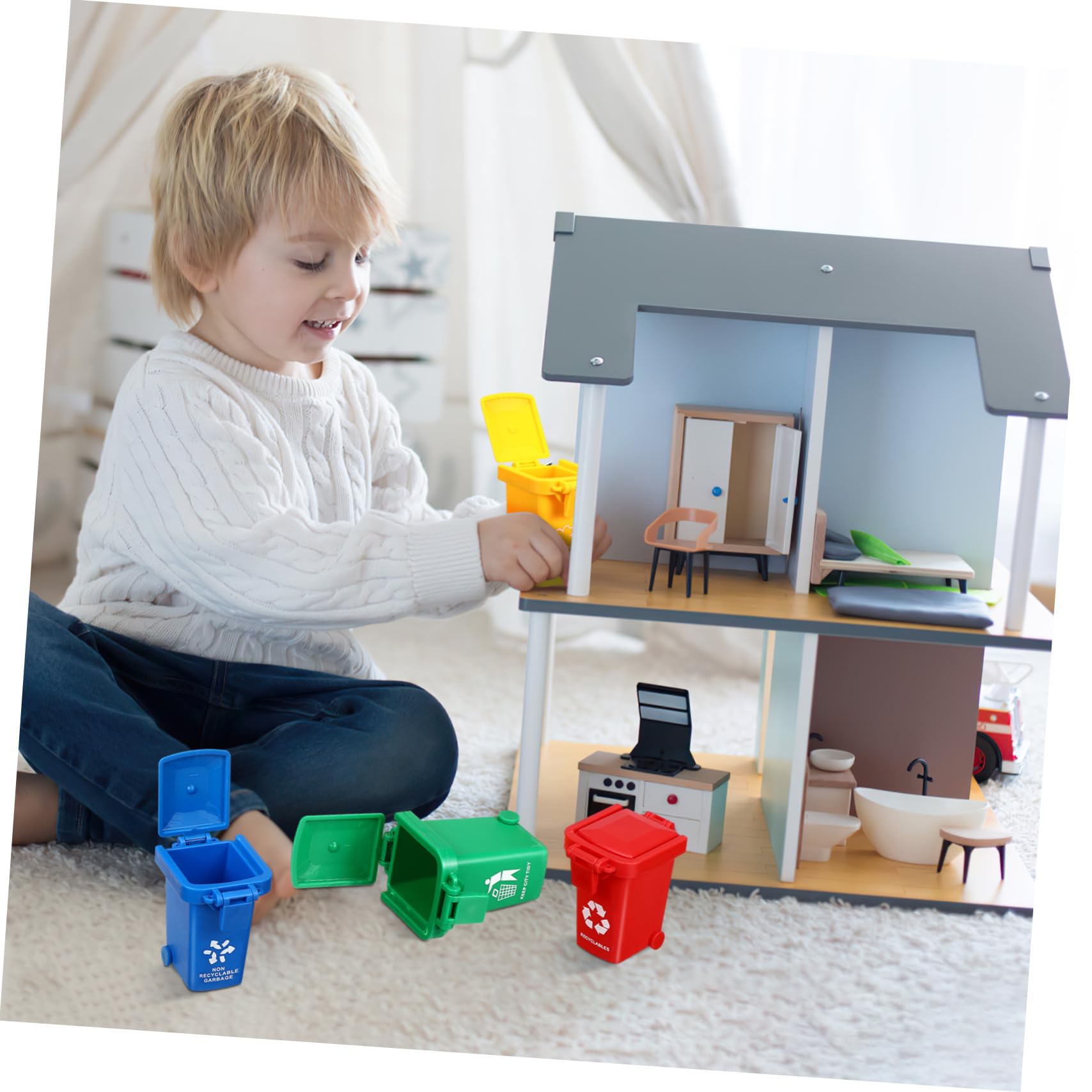 Vaguelly Toddler Toys Kids Toys Kids Toys 4Pcs Trash Desk Mini Plastic Trash Can Small Waste Bin Garbage Trucks Trash Cans Mini Storage Containers Recycle Bin Recycle Bin Kids Toys