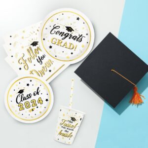 2024 Graduation Plates and Napkins Set Party Supplies Decorations, 192 Pcs Disposable Congrats Grad Paper Tableware for 24 Guests, Include 9” and 7” Plates, Napkins, Cup, Knife, Fork, Spoon and Straw