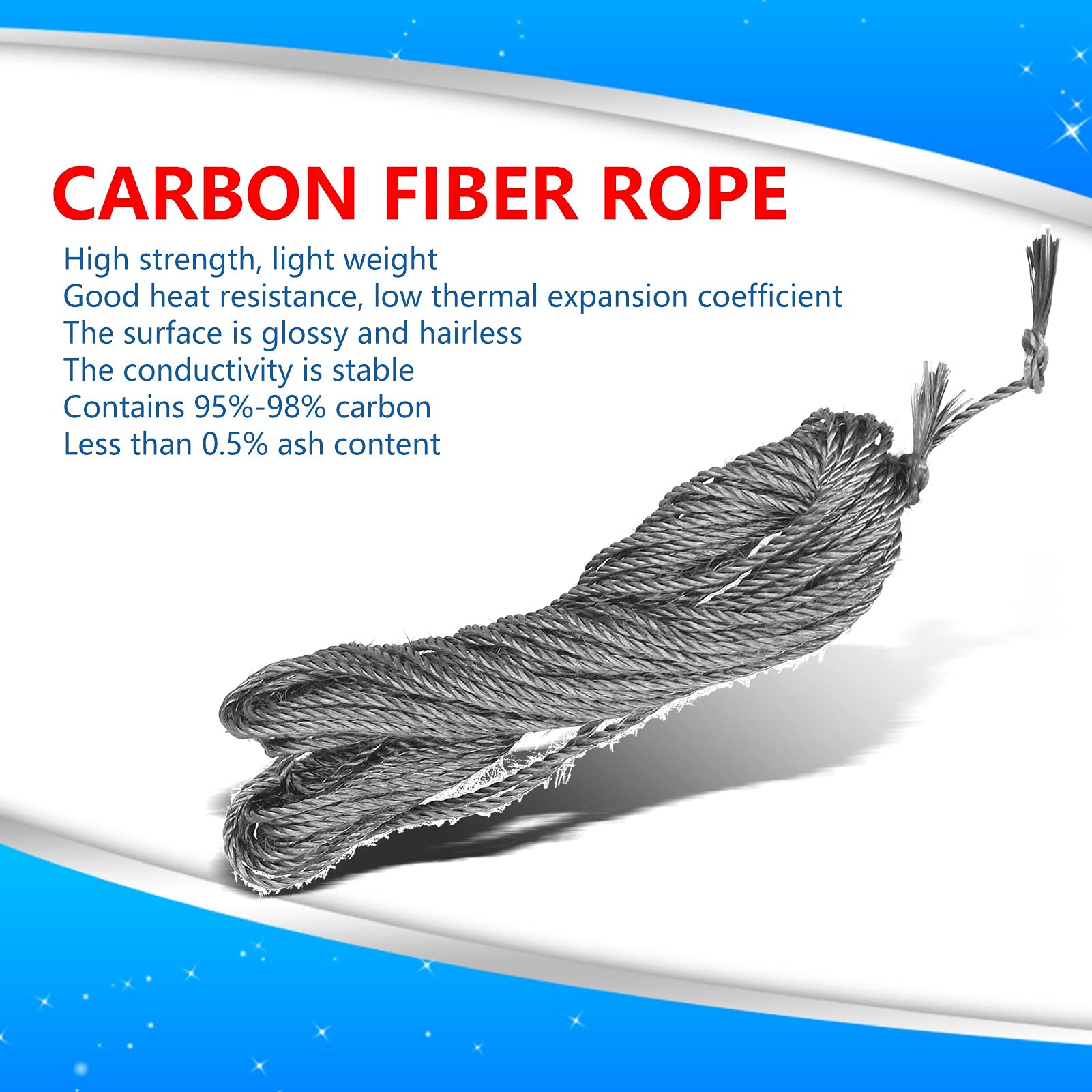 Carbon Fiber Graphite Rope, Good Heat High Strength, Light Weight Widely Used in Different Types of Negative Ion Conductive Electrodes.(Diameter 4mm)