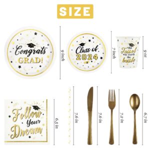 2024 Graduation Plates and Napkins Set Party Supplies Decorations, 192 Pcs Disposable Congrats Grad Paper Tableware for 24 Guests, Include 9” and 7” Plates, Napkins, Cup, Knife, Fork, Spoon and Straw