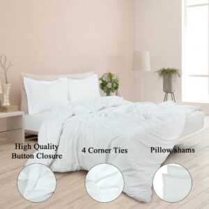 ROYALE White Duvet Cover Queen Size - Washed Duvet Cover Set, 3 Piece Double Brushed Duvet Covers with Button Closure & Corner Ties - 1 Duvet Cover 90x90 inches and 2 Pillow Shams - Comforter Cover