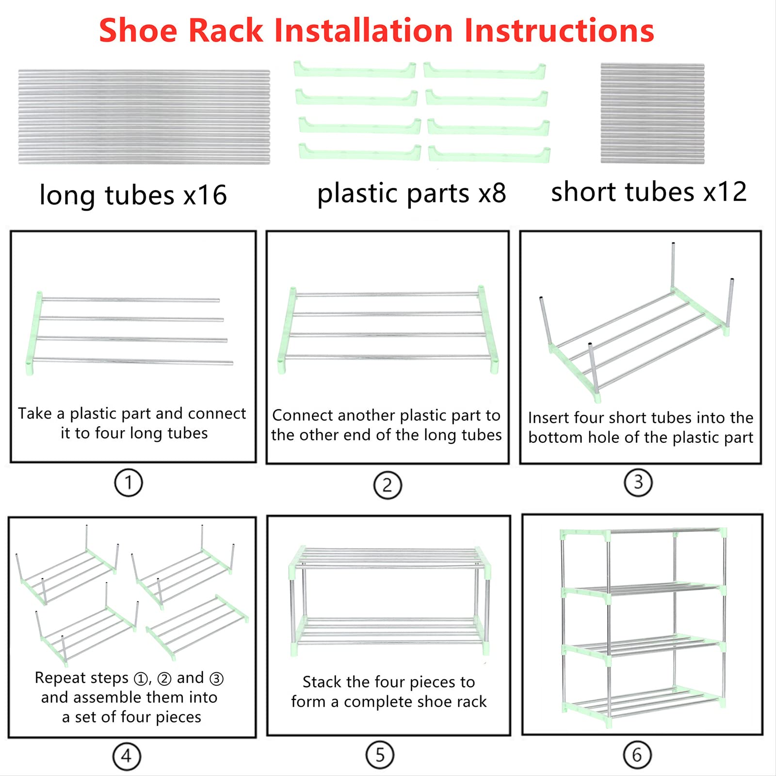 Jucaifu Stackable Small Shoe Rack, Entryway, Hallway and Closet Space Saving Storage and Organization (4-Tier, Green)