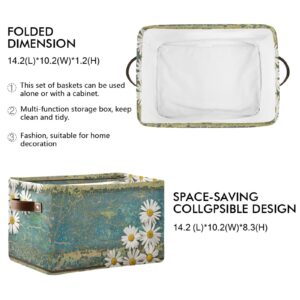 Flower Floral Daisy Wood Storage Bin Canvas Toys Storage Basket Bin Large Storage Cube Box Collapsible with Handles for Home Office Bedroom Closet Shelves，1 pc