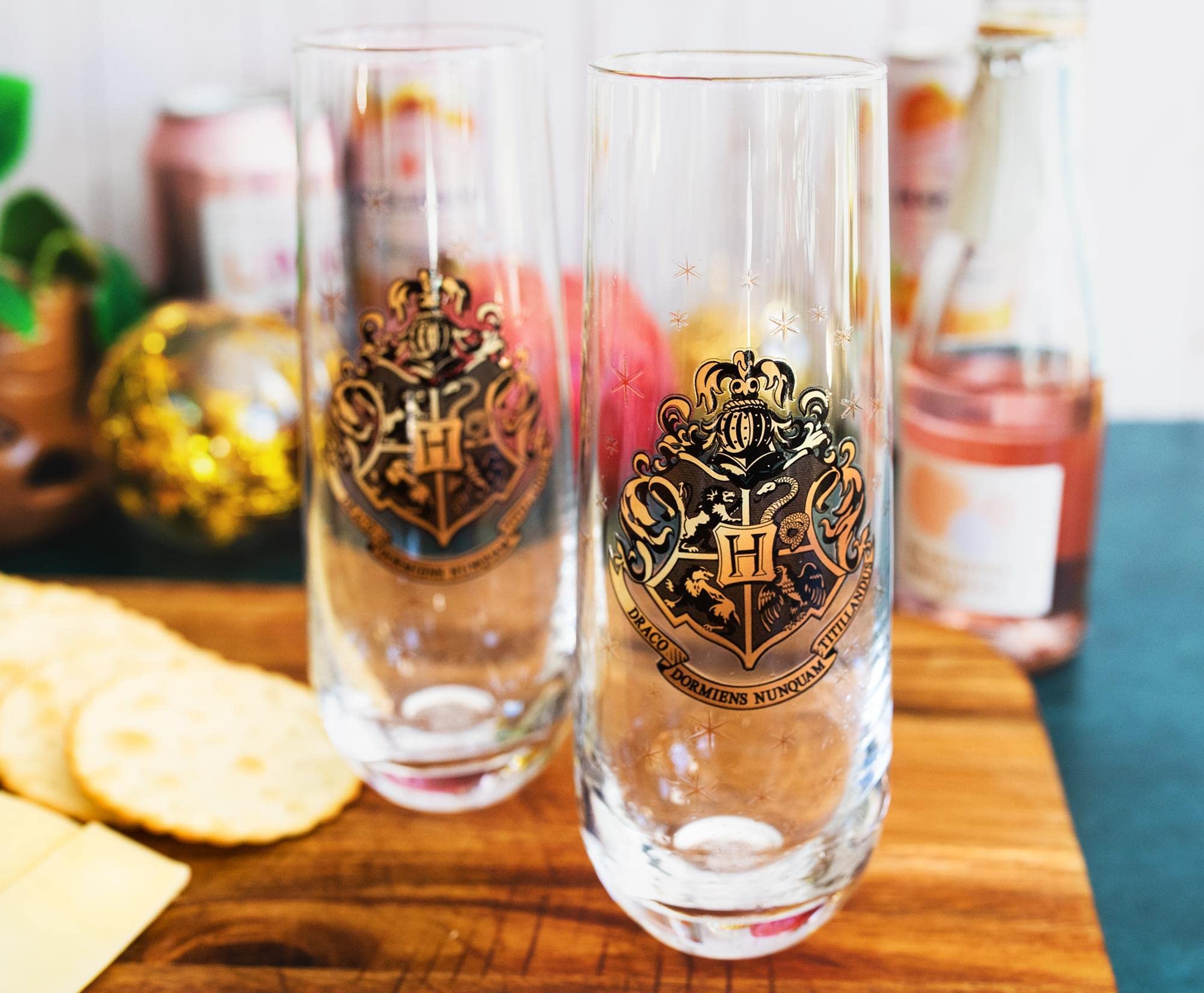 Harry Potter Hogwarts 9-Ounce Stemless Fluted Glassware, Set of 2 | Toasting Champagne Glass Cups For Wine, Mimosas, Cocktails | Home Barware Decor, Kitchen Essentials, Housewarming Gifts