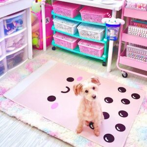 Glopastel Boba Anime Rug | Rectangular Kids Girls Women Home Bedroom Area Carpet | Machine Washable Cute Bubble Tea Japanese Cartoon Room Decor (Beige, 28"x42")