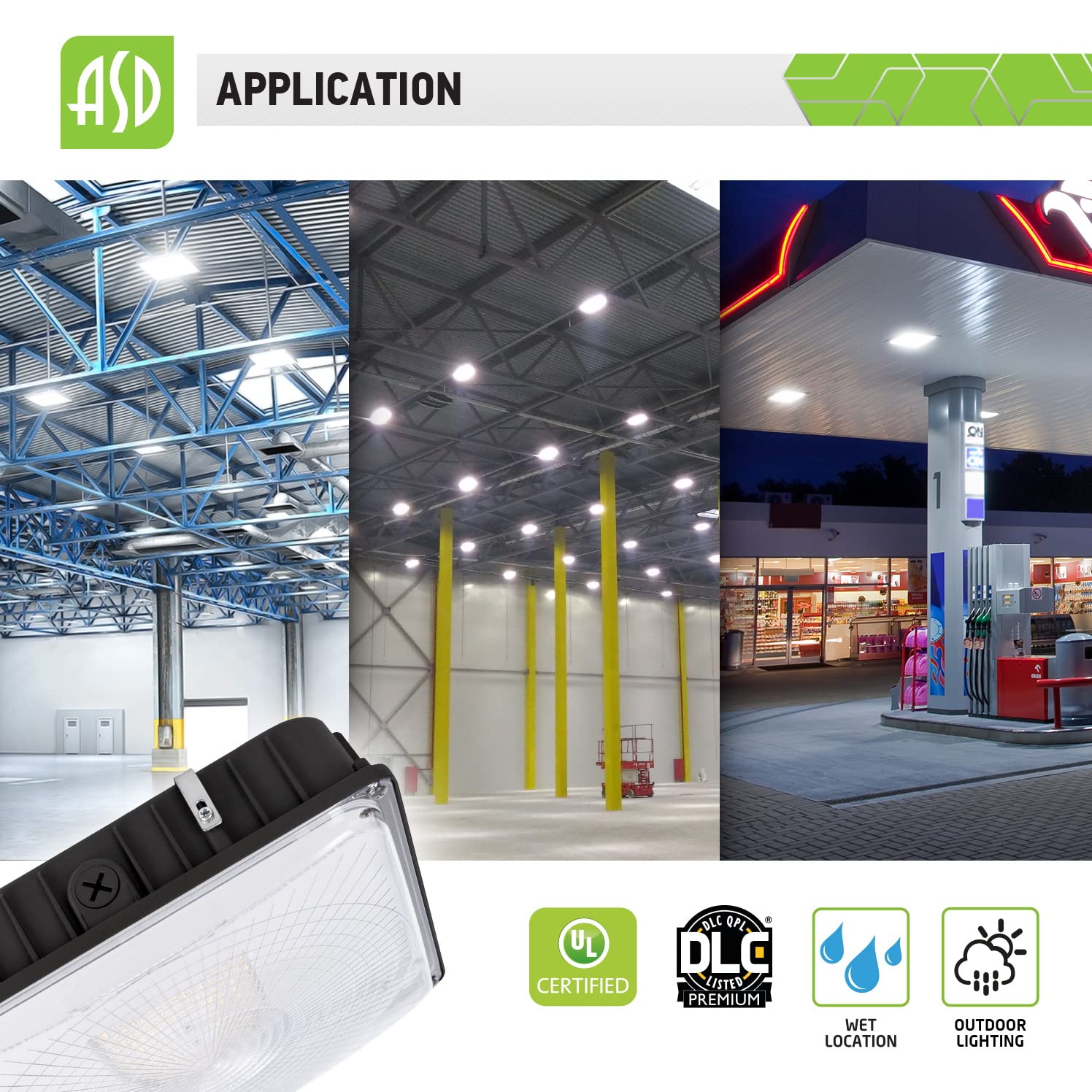 ASD LED Canopy Light 100W UL & DLC Listed, led Canopy Lights Outdoor and Indoor, Dimmable 0-10V, 12050lm, 5000K, 11"x11", 120-277V, IP65, -4℉—104℉, Brown