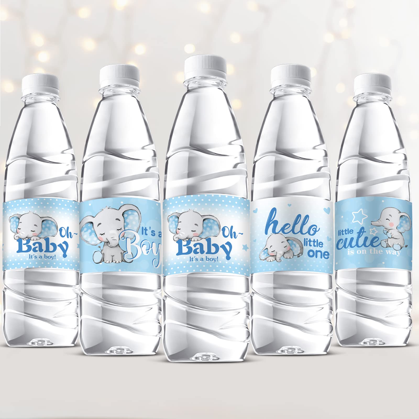 39 Elephant Baby Shower Water Bottle Labels Waterproof Water Bottle Wrappers Water Bottle Stickers Baby Shower Bottle Wraps Decorations for Baby Shower Birthday Party Water Labels Supplies (Blue)