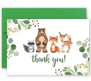 50 pack woodland thank you cards with envelopes & stickers, woodland baby shower thank you note, 4 x 6 inches, perfect for woodland baby shower & kids birthday