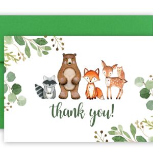 50 Pack Woodland Thank You Cards With Envelopes & Stickers, Woodland Baby Shower Thank You Note, 4 x 6 inches, Perfect for Woodland Baby Shower & Kids Birthday