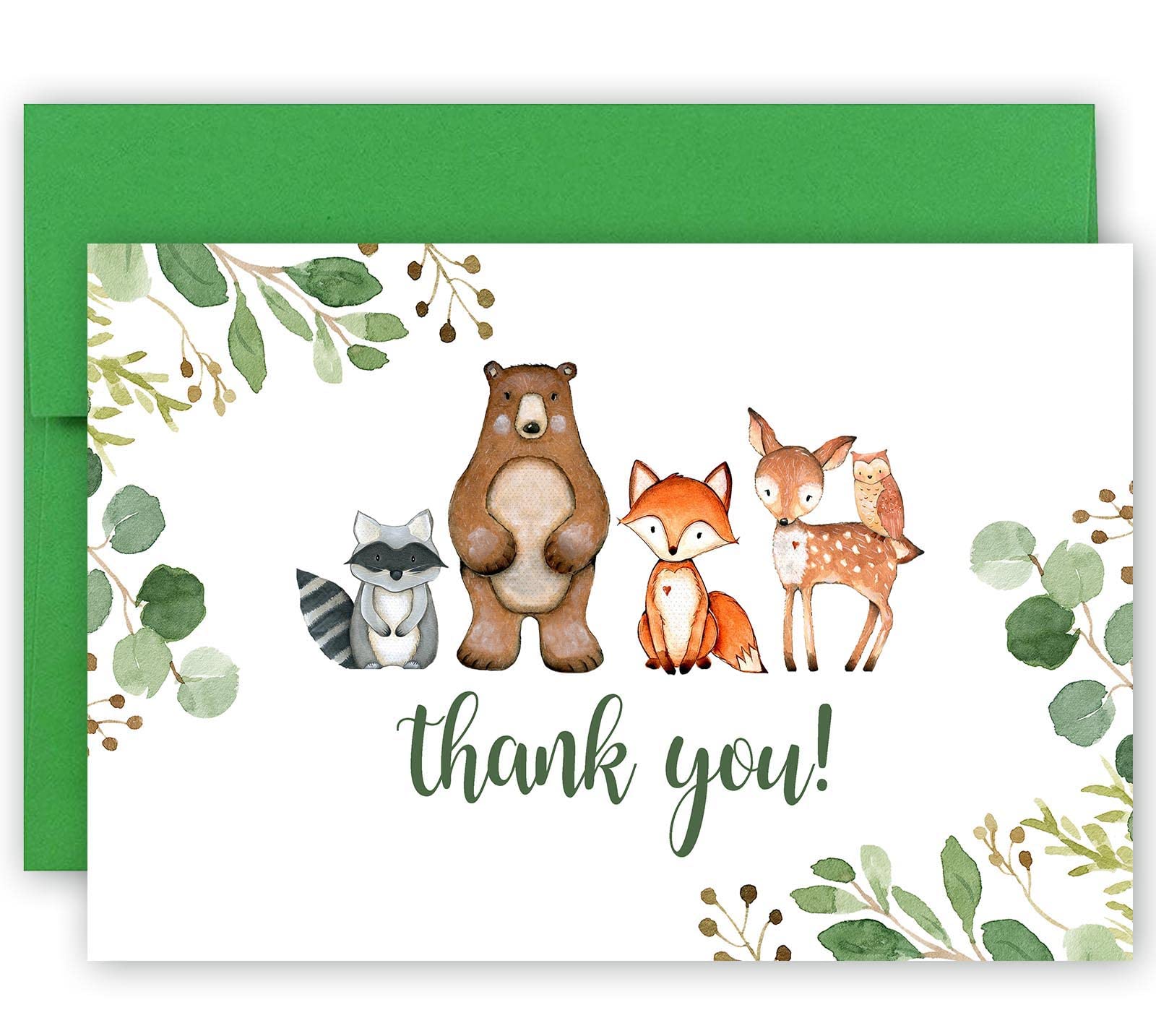 50 Pack Woodland Thank You Cards With Envelopes & Stickers, Woodland Baby Shower Thank You Note, 4 x 6 inches, Perfect for Woodland Baby Shower & Kids Birthday