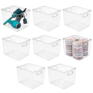 mdesign large plastic bathroom storage organizer bin with handles - organization for bathroom vanity, cabinet, closet shelf, or under the bathroom sink organizer - ligne collection - 8 pack - clear