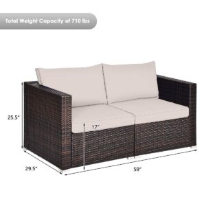 HAPPYGRILL 2 Pieces Patio Sofa Set Rattan Wicker Corner Sofa Set with Zippered Cushions for Backyard Balcony Porch Garden Poolside