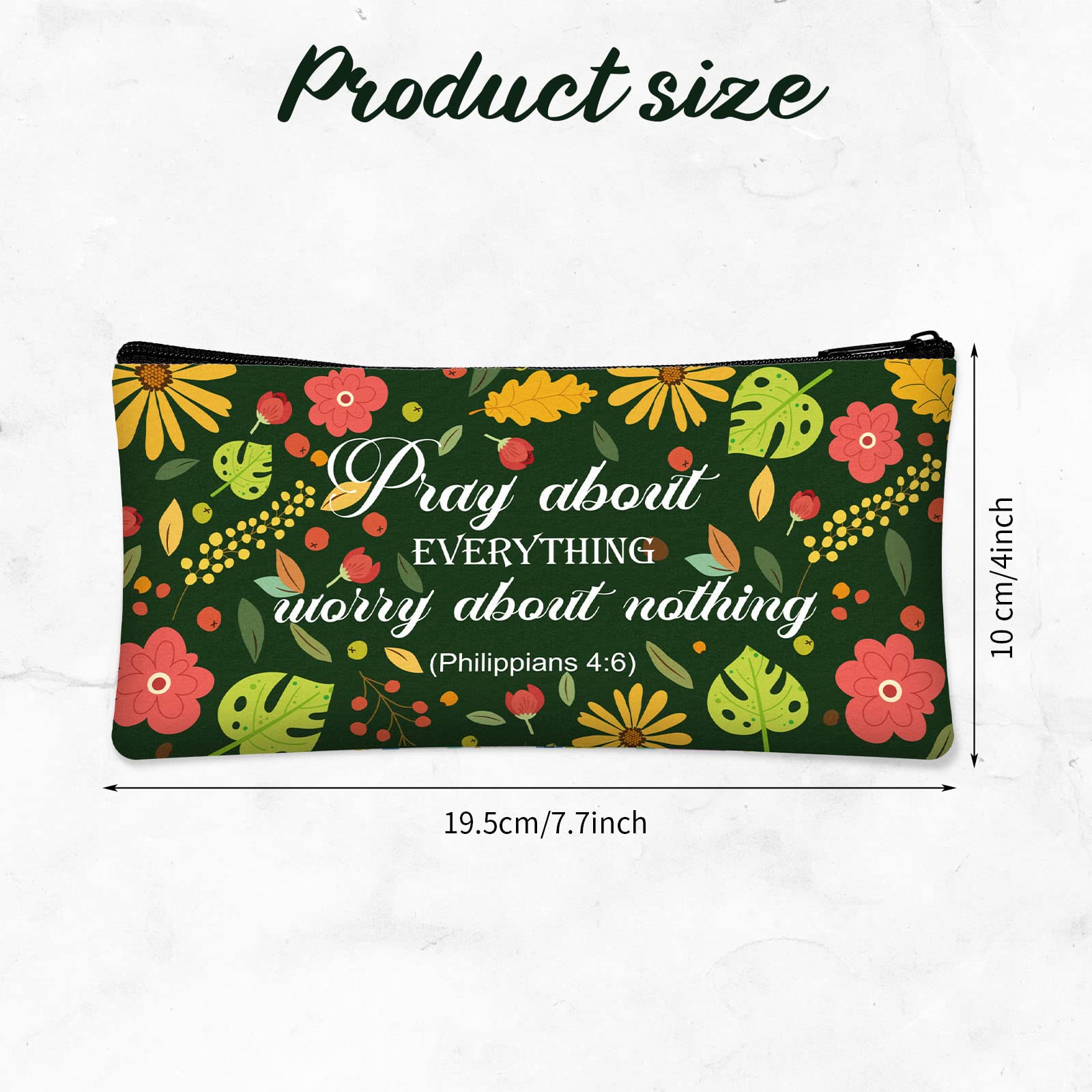 Zonon Bible Verse Pencil Pouch Faith Journals for Women, Rustic Floral Patterned Inspirational Quote Bible Pencil Case Bible Study Supplies Makeup Bags for Women, 6 Pieces (Novel Style,7.7 x 4 Inch)