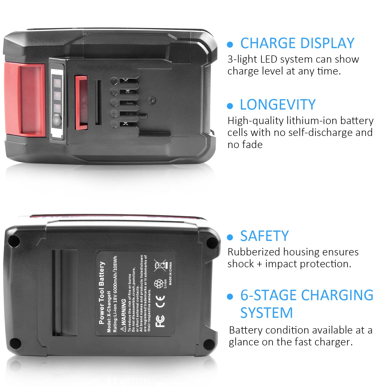 2 Packs 18V 6000mAh Battery Packs Compatible with Einhell Tools X-Change 4511396 4511437neu PXBP-600 PX-BAT52 Cordless Power Tools Battery