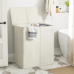 WOWLIVE 154L Double Laundry Hamper with Lid and Removable Laundry Bags, Large Dirty Clothes Hamper 2 section Collapsible Laundry Basket Dorm Room Storage for Bedroom, Bathroom, College,Beige