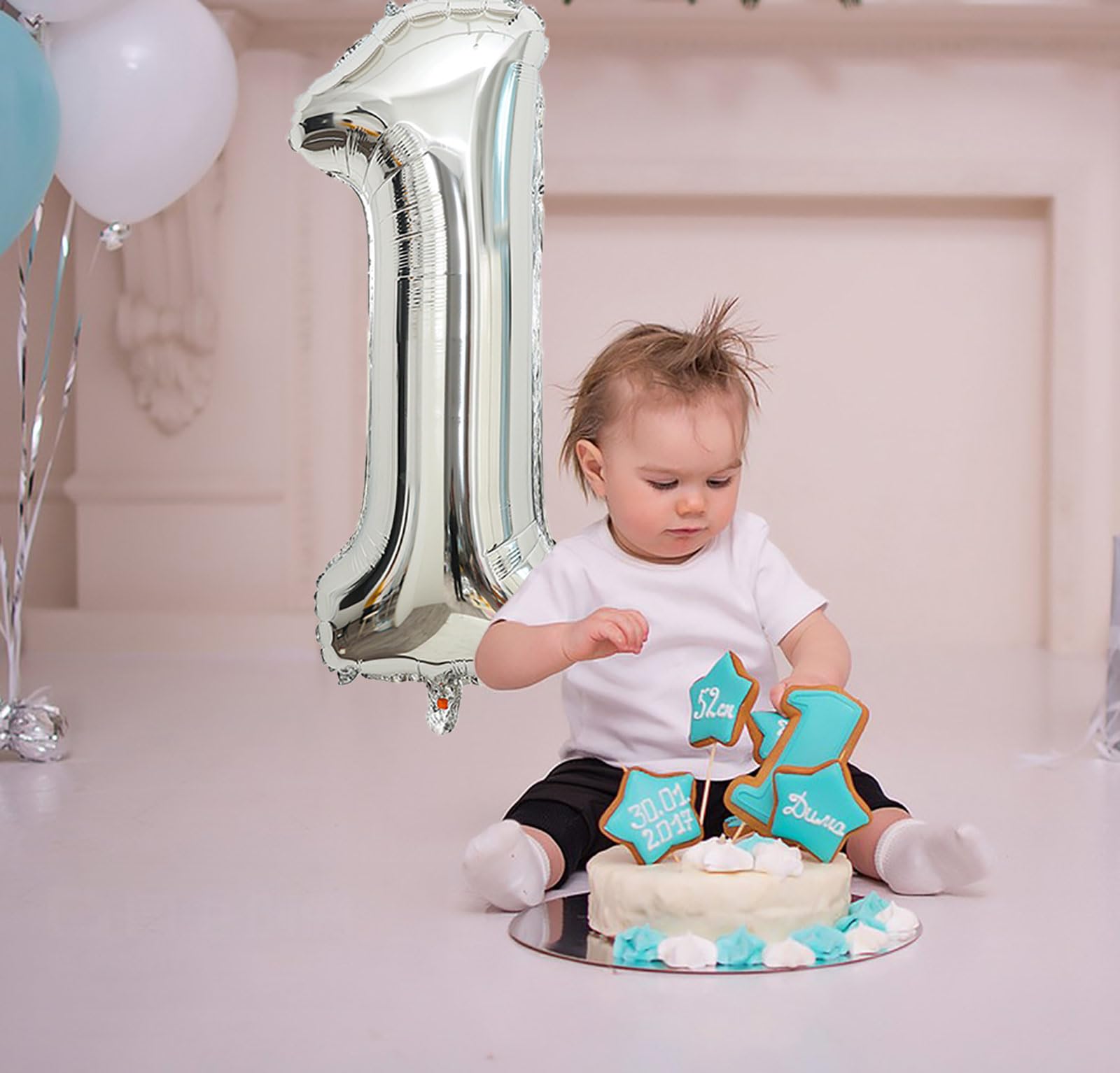 40 Inch Large Silver Number 1 Letter Balloon, Alphabet Letter Mylar Foil Helium Big Number Balloons for Birthday Anniversary Party Graduations Festival Decorations