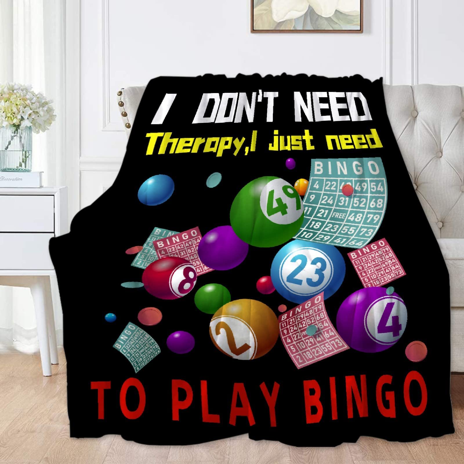 SANBOBO I Don't Need Therapy, I Just Need to Bingo Flannel Fleece Blanket Throw Couch Microfiber Soft Cozy Lightweight Luxury Bed Blanket 80"x60"for Adult