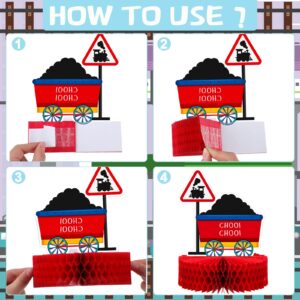 9 Pcs Railroad Train Crossing Theme Honeycomb Centerpieces Party Decorations Railway Train Centerpiece Decoration Birthday Railroad Crossing Sign Table Topper Kids' Party Centerpieces Photo Booth Prop