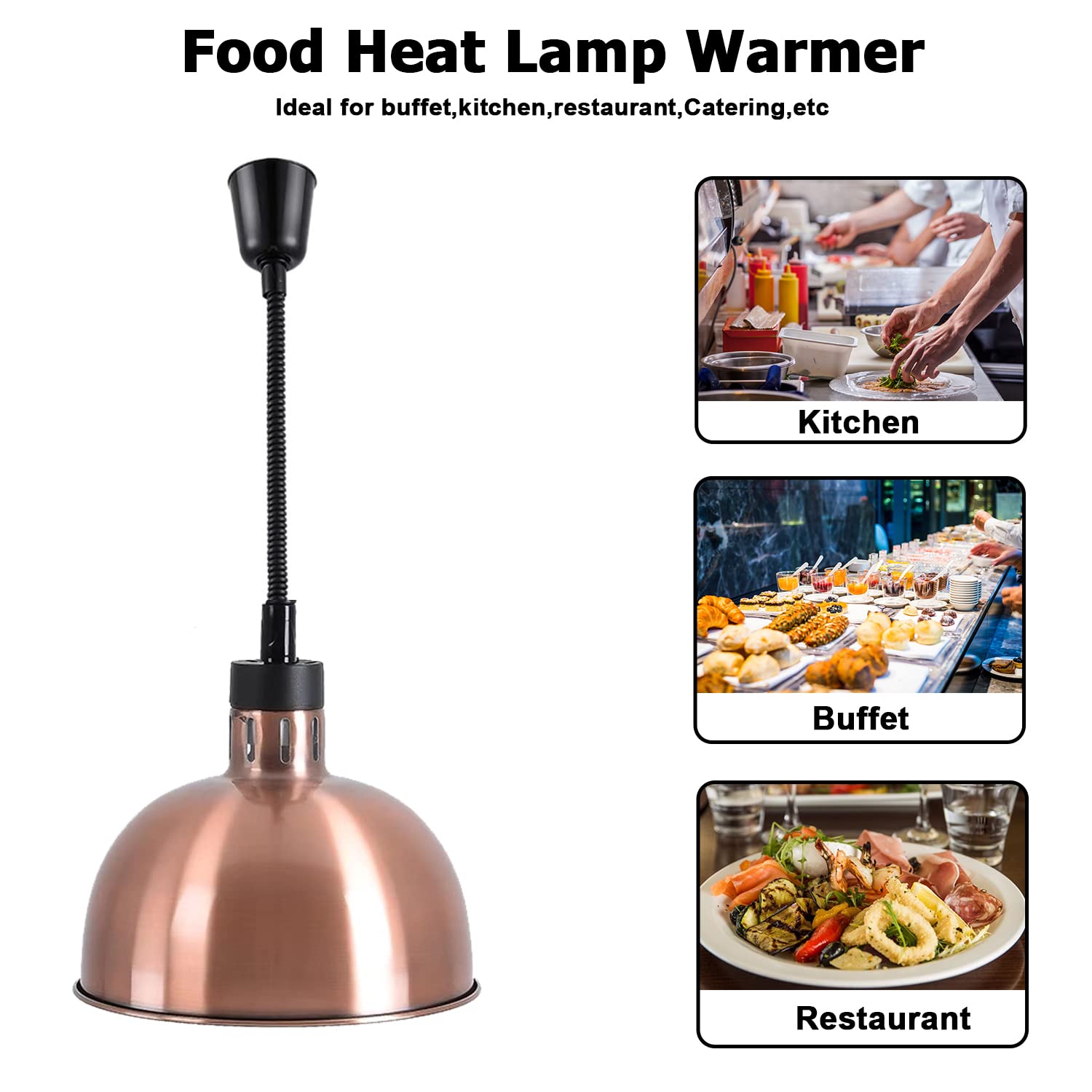 KOUWO Hanging Food Heat Lamp Overhead Food Lamp Warmer Food Light (Dia 29CM(Copper))